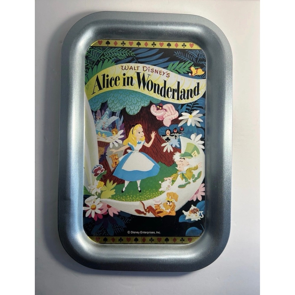 Disney Alice in Wonderland Metal Tray Classic Movie Poster Art Tin 11x7.5 Silver